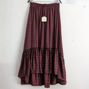 Emma & Gaia Polka Dot Brown Tiered Elastic waist Full Skirt Italy 6